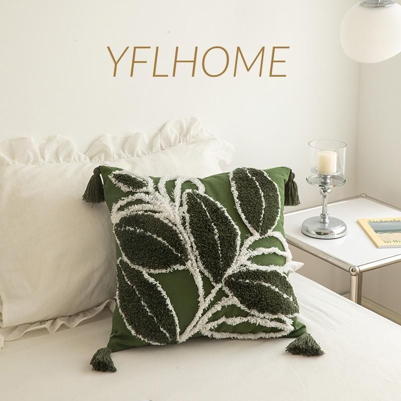 Housse de Coussin Touffetée Minimaliste Moderne | Design Feuilles pour Salon et Canapé