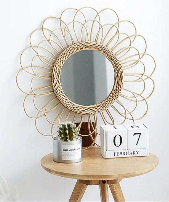 Miroir Mural Rond en Rotin | Design Naturel et Épuré