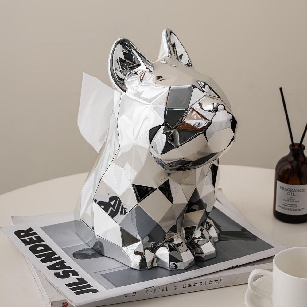 Boîte à Mouchoirs Décorative Chien d'Argent | Accessoire Épuré et Contemporain