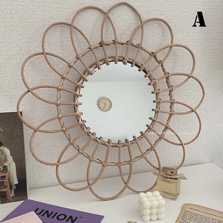 Miroir Mural Rond en Rotin | Design Naturel et Épuré