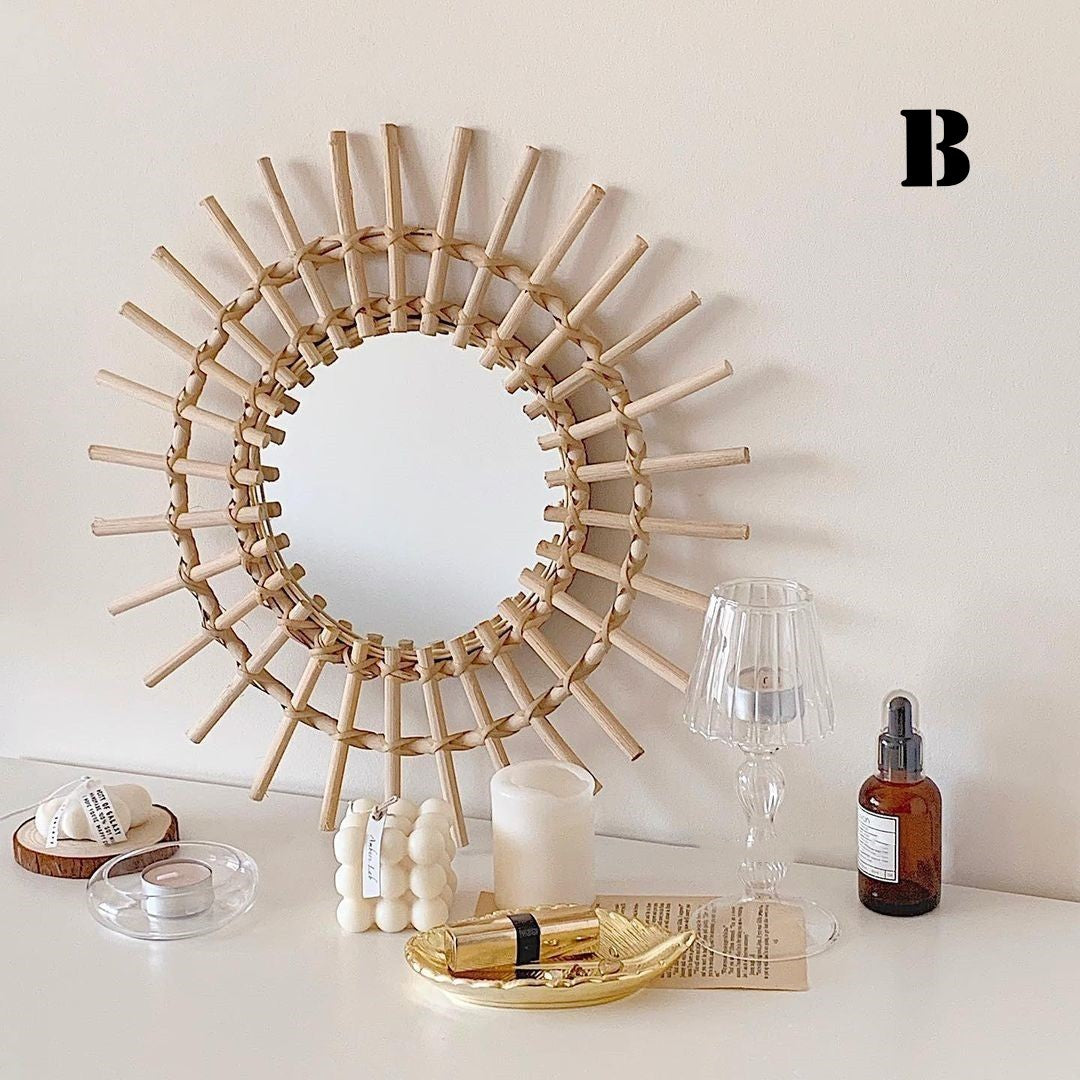 Miroir Mural Rond en Rotin | Design Naturel et Épuré