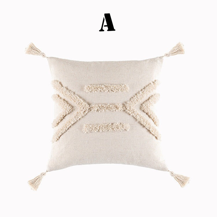 Housse de Coussin à Glands Bohème Tendance | Style Minimaliste Moderne avec Motifs Géométriques