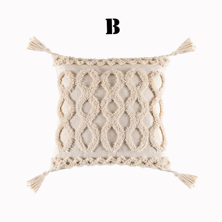 Housse de Coussin à Glands Bohème Tendance | Style Minimaliste Moderne avec Motifs Géométriques