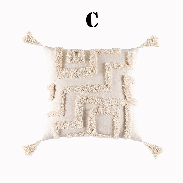 Housse de Coussin à Glands Bohème Tendance | Style Minimaliste Moderne avec Motifs Géométriques