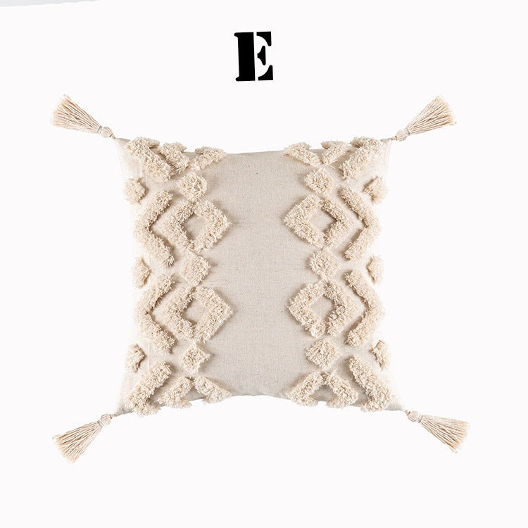 Housse de Coussin à Glands Bohème Tendance | Style Minimaliste Moderne avec Motifs Géométriques