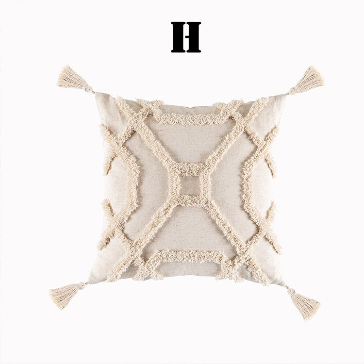 Housse de Coussin à Glands Bohème Tendance | Style Minimaliste Moderne avec Motifs Géométriques